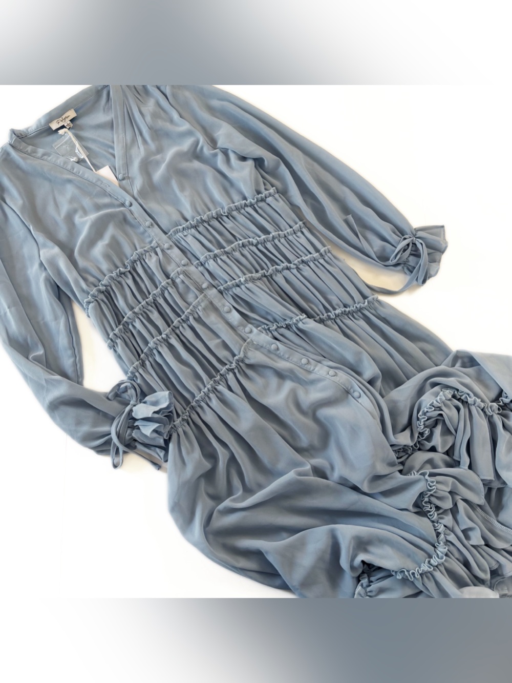 Roolee Polagram Dress Womens Small Blue Chiffon Button Front Midi New